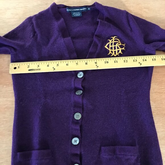 Ralph Lauren Sport 100% Merino Wool Cardigan Women M Purple Button Up Pocket - Picture 7 of 13